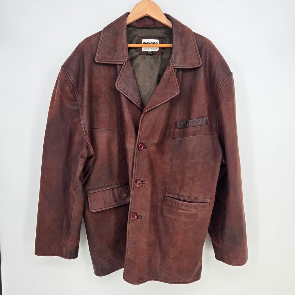 Vtg Suede Leather Rust Brown 80s/90s Car Coat Jacket Mens 2XL XXL Fall Autumn